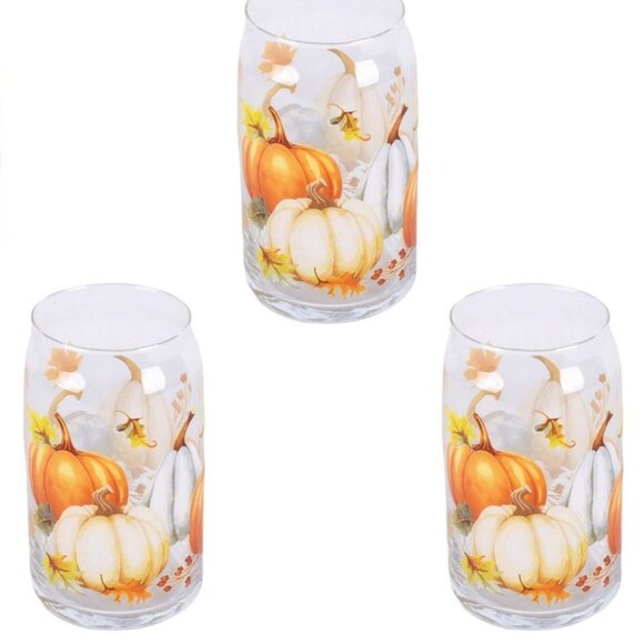 New Temp-tations Thanks & Giving Set of (3) 16-oz Can-Style Glasses Watercolor - Picture 1 of 5